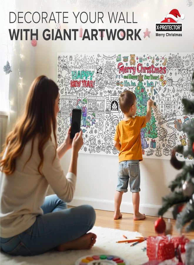 إكس-بروتيكتور ملصق تلوين عملاق لعيد الميلاد من إكس-بروتكتور 75 × 30 بوصة - مفرش طاولة تلوين ورقي كبير للأطفال - ورقة رسم طاولة جامبو هدية - أنشطة عيد الميلاد الممتعة للأطفال وزينة الحفلات! - Image 5